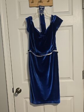 British Retro Velvet Cobalt Midi Dress